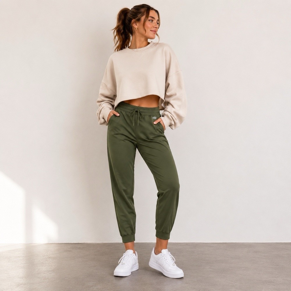 Victoria Secret Pink Joggers Pants Ankle Length Medium Green Elastic Waist